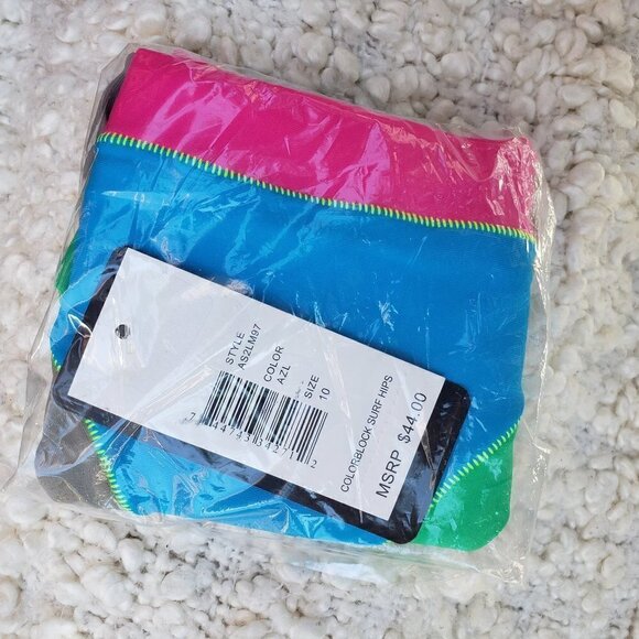 NWT ABS Allen Schwartz Neon Blue Green Pink Hipster Bikini Bottoms - Picture 4 of 9